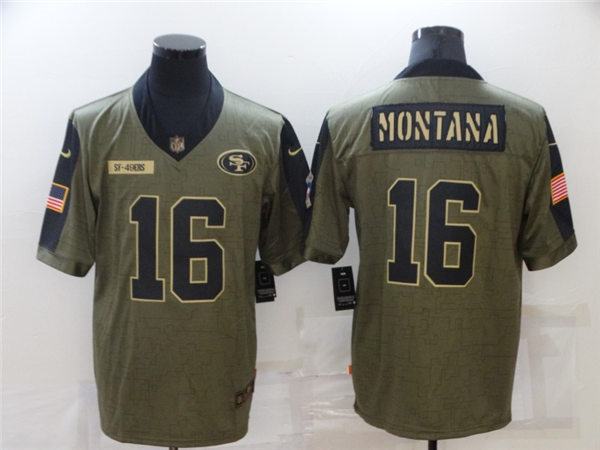 Mens San Francisco 49ers Retired Player #16 Joe Montana Nike Olive 2021 Salute To Service Limited Jersey