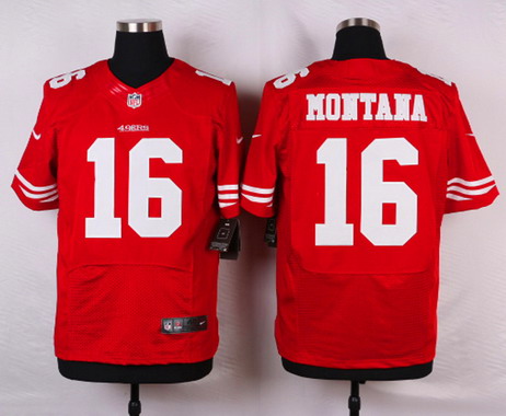 Mens San Francisco 49ers Retired Player #16 Joe Montana Red Nik Elite Jersey