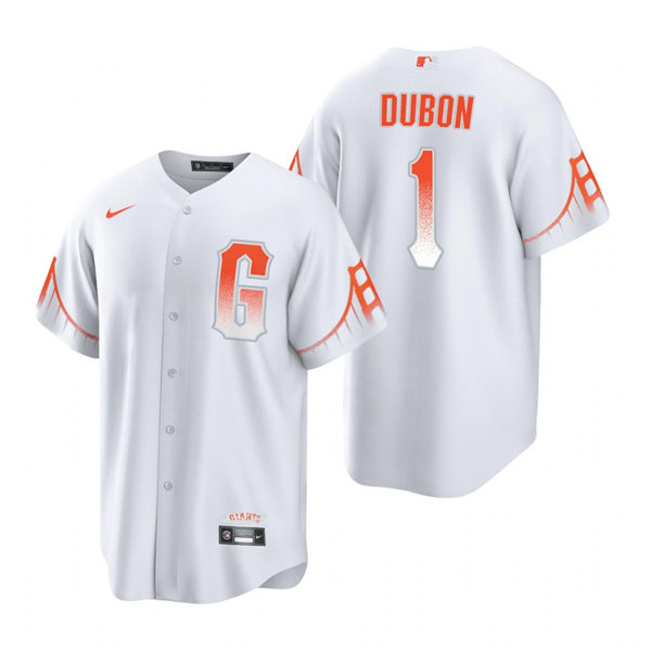 Mens San Francisco Giants #1 Mauricio Dubon Nike White 2021 San Francisco City Connect Jersey