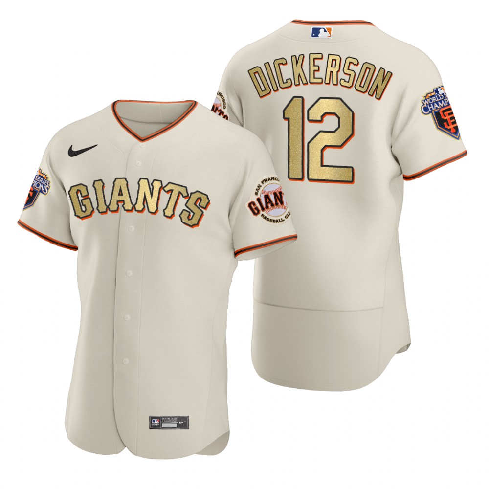 Mens San Francisco Giants #12 Alex Dickerson Nike Cream Gold 2010 World Series Champions Jersey