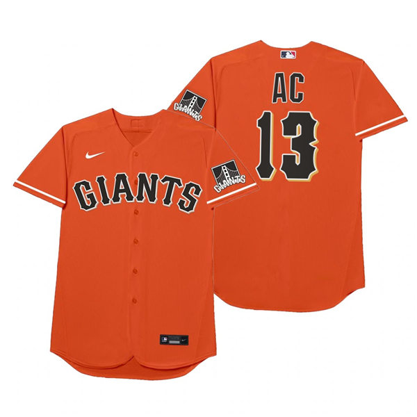 Mens San Francisco Giants #13 Austin Slater Nike Orange 2021 Players' Weekend Nickname Ac Jersey