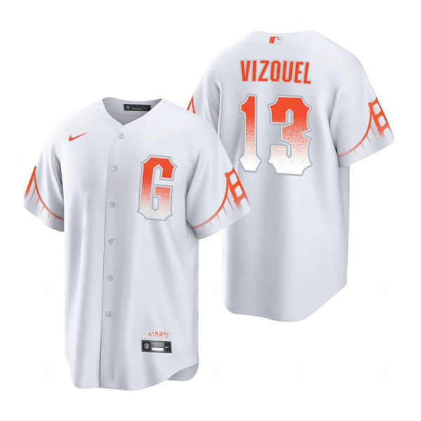 Mens San Francisco Giants #13 Omar Vizquel Nike White 2021 San Francisco City Connect Jersey
