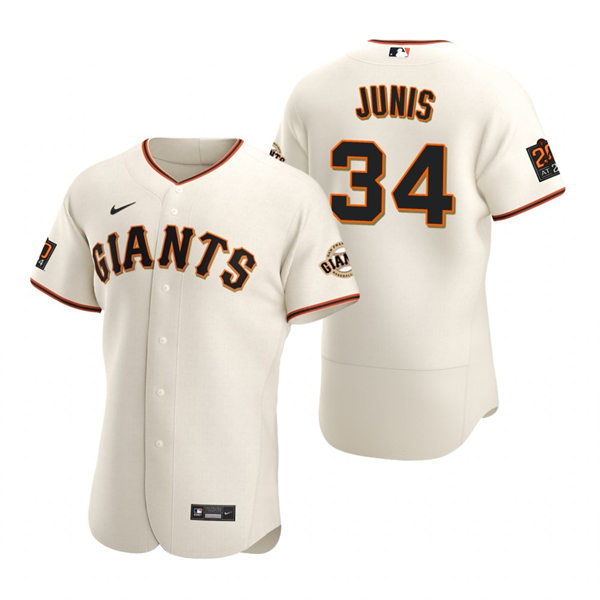 Mens San Francisco Giants #34 Jakob Junis Nike Cream Home Flexbase Player Jersey