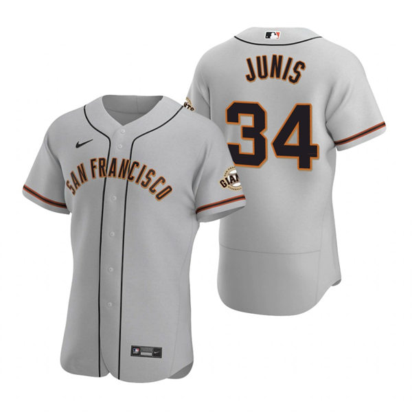 Mens San Francisco Giants #34 Jakob Junis Nike Grey Road Flexbase Player Jersey