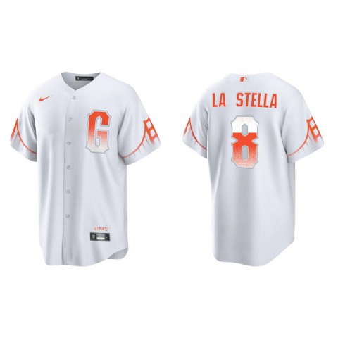 Mens San Francisco Giants #8 Tommy La Stella Nike White 2021 San Francisco City Connect Jersey