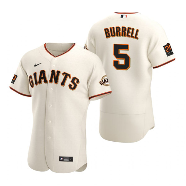 Mens San Francisco Giants Retired Player #5 Pat Burrell Nike Cream Home Flexbase Jersey