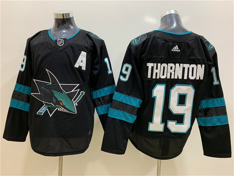 Mens San Jose Sharks #19 Joe Thornton adidas Black Alternate Third Jersey Stitched