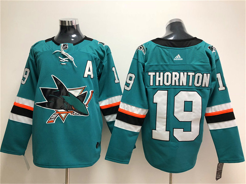 Mens San Jose Sharks #19 Joe Thornton adidas Home Green Jersey Stitched