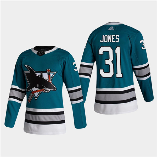 Mens San Jose Sharks #31 Martin Jones Teal Adidas 2020-21 Heritage 30th Anniversary Jersey Stitched