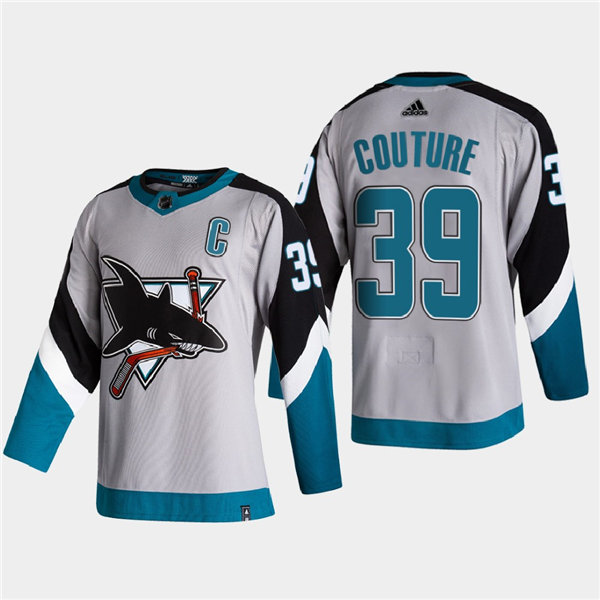 Mens San Jose Sharks #39 Logan Couture Adidas Grey 2021 NHL Season Reverse Retro Jersey Stitched