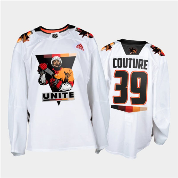 Mens San Jose Sharks #39 Logan Couture Adidas White Terry Smith Unite special warmup Jersey Stitched