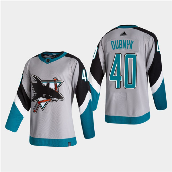 Mens San Jose Sharks #40 Devan Dubnyk Adidas Grey 2021 NHL Season Reverse Retro Jersey Stitched