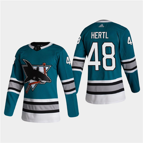 Mens San Jose Sharks #48 Tomas Hertl Teal Adidas 2020-21 Heritage 30th Anniversary Jersey Stitched