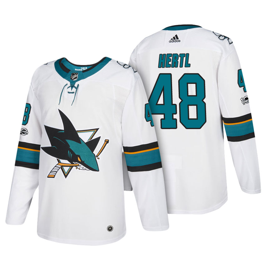 Mens San Jose Sharks #48 Tomas Hertl adidas Away White Jersey Stitched