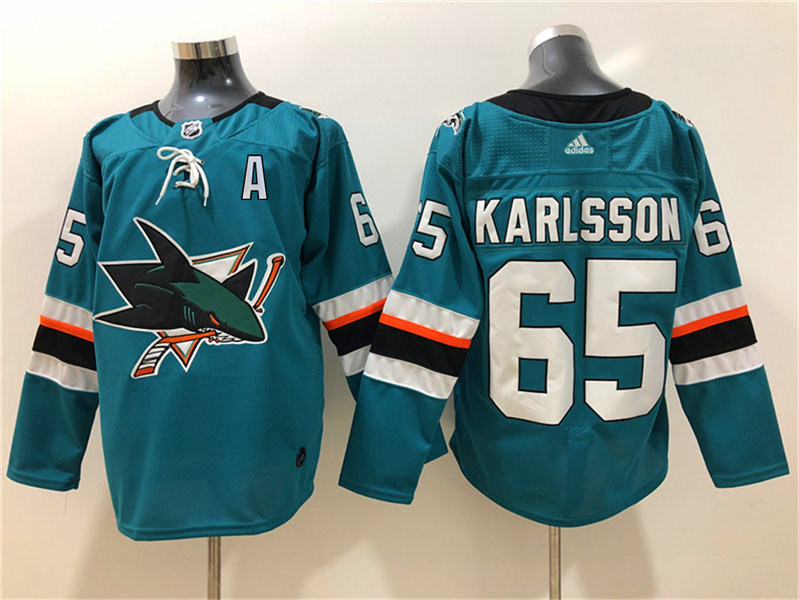 Mens San Jose Sharks #65 Erik Karlsson adidas Home Green Jersey Stitched
