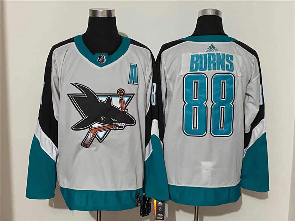 Mens San Jose Sharks #88 Brent Burns Adidas Grey 2021 NHL Season Reverse Retro Jersey Stitched