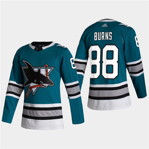 Mens San Jose Sharks #88 Brent Burns Teal Adidas 2020-21 Heritage 30th Anniversary Jersey Stitched
