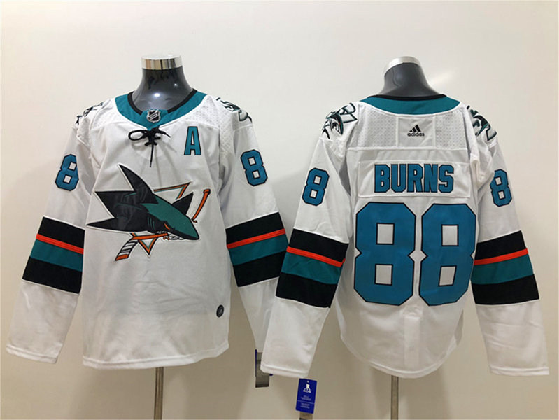 Mens San Jose Sharks #88 Brent Burns adidas Away White Jersey Stitched