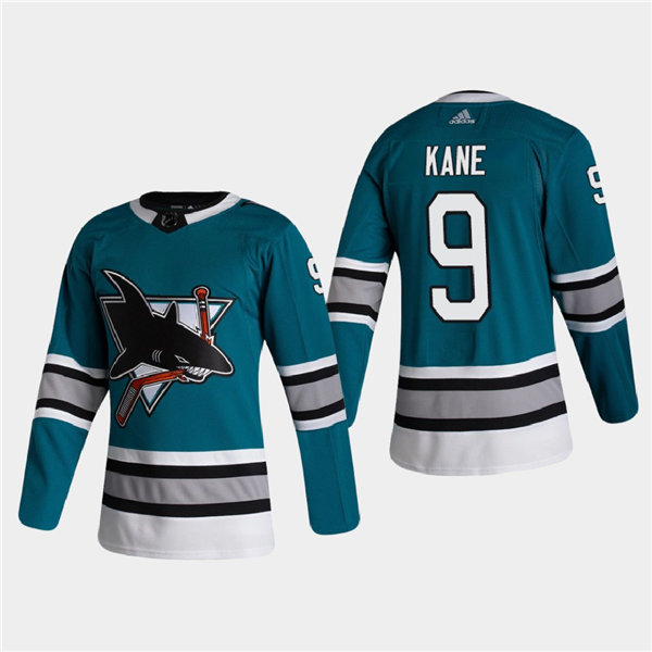 Mens San Jose Sharks #9 Evander Kane Teal Adidas 2020-21 Heritage 30th Anniversary Jersey Stitched