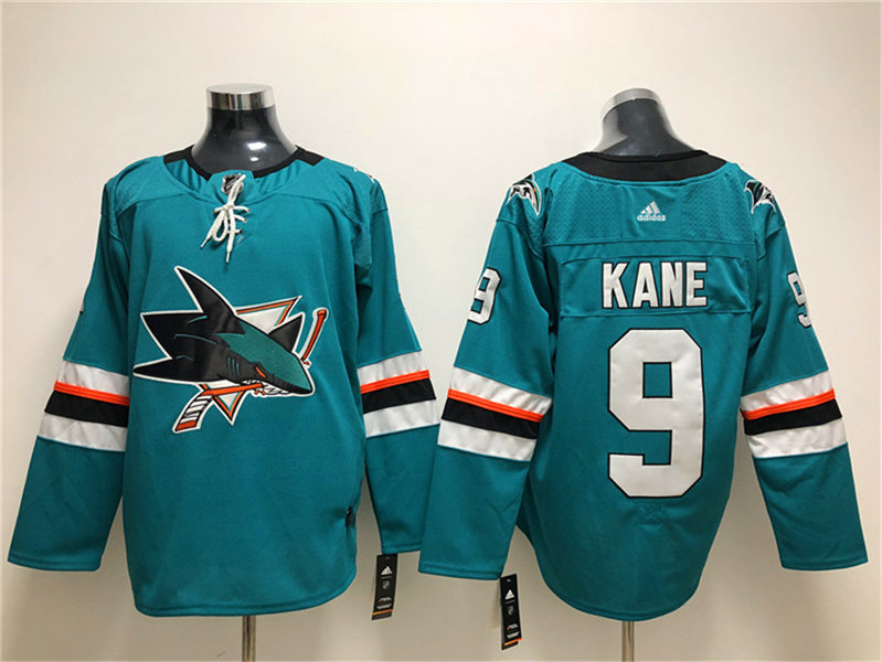 Mens San Jose Sharks #9 Evander Kane adidas Home Green Jersey Stitched