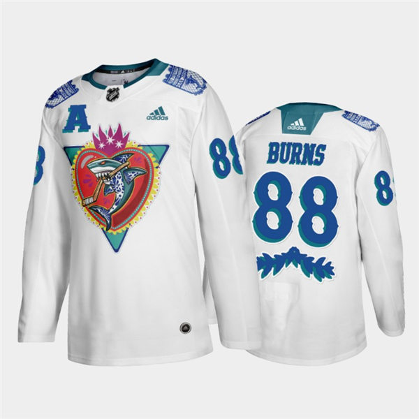 Mens San Jose Sharks Brent Burns #88 Adidas White Los Tiburones Night Jersey Stitched