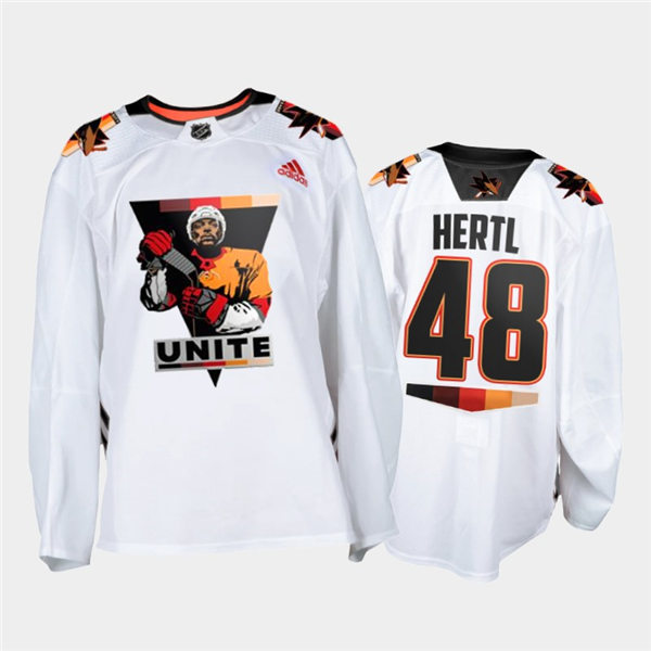 Mens San Jose Sharks Tomas Hertl #48 Adidas White Terry Smith Unite special warmup Jersey Stitched