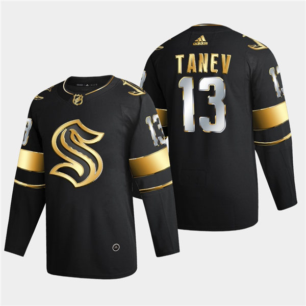 Mens Seattle Kraken #13 Brandon Tanev Adidas Black 2021 Golden Edition Jersey Stitched