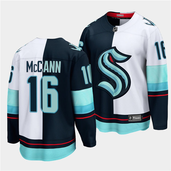 Mens Seattle Kraken #16 Jared McCann Adidas 2021-22 Navy White Split Edition Jersey Stitched