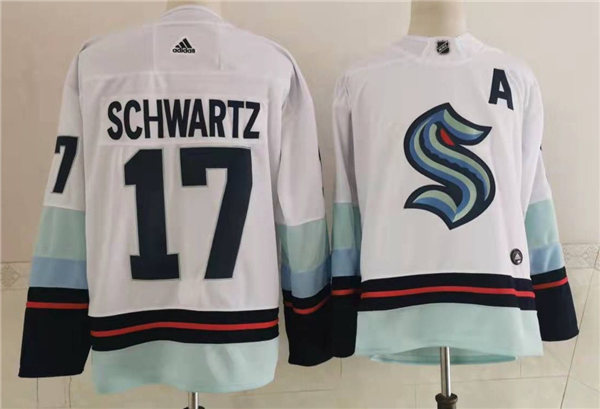 Mens Seattle Kraken #17 Jaden Schwartz Adidas Away White Jersey Stitched