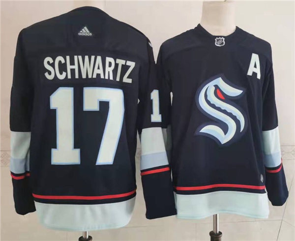 Mens Seattle Kraken #17 Jaden Schwartz Adidas Navy Home Jersey Stitched