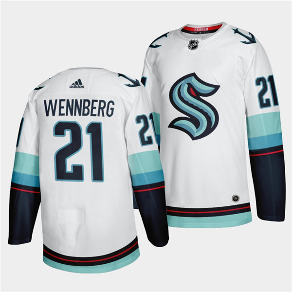 Mens Seattle Kraken #21 Alexander Wennberg Adidas Away White Jersey Stitched