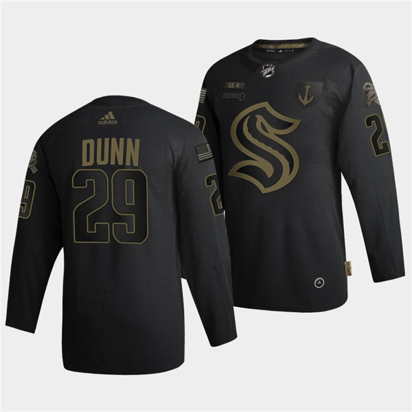 Mens Seattle Kraken #29 Vince Dunn Adidas 2021-22 Black Military Appreciation Night Jersey Stitched
