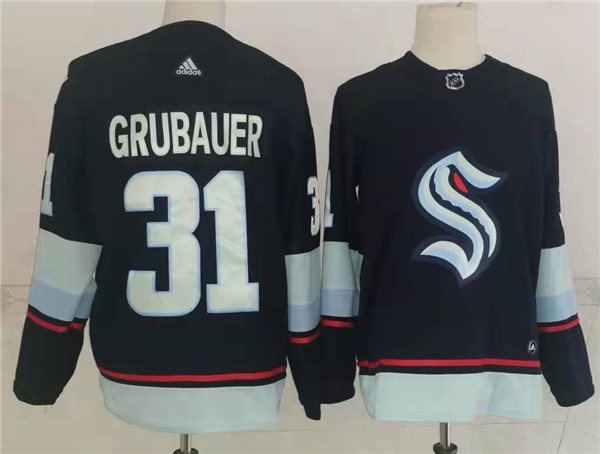 Mens Seattle Kraken #31 Philipp Grubauer Adidas Navy Home Jersey Stitched