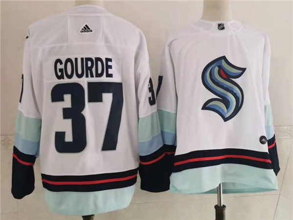 Mens Seattle Kraken #37 Yanni Gourde Adidas Away White Jersey Stitched