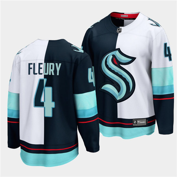 Mens Seattle Kraken #4 Haydn Fleury Adidas 2021-22 Navy White Split Edition Jersey Stitched