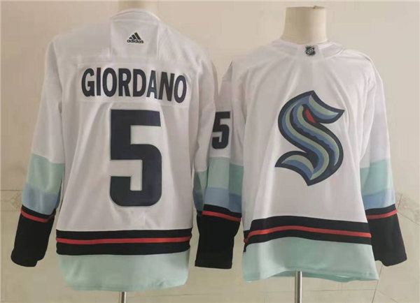 Mens Seattle Kraken #5 Mark Giordano Adidas Away White Jersey Stitched