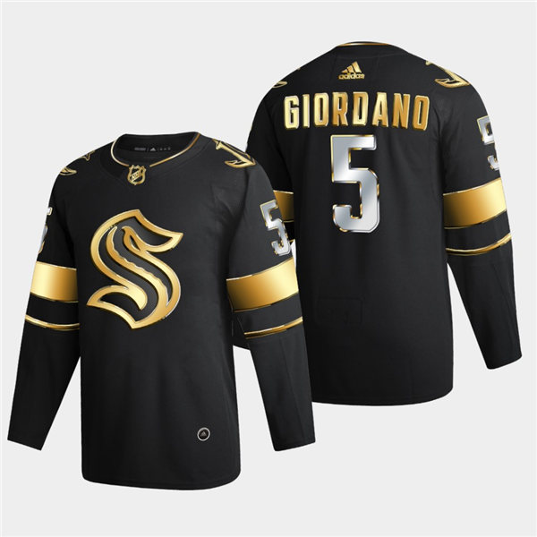 Mens Seattle Kraken #5 Mark Giordano Adidas Black 2021 Golden Edition Jersey Stitched