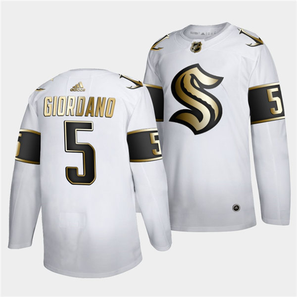 Mens Seattle Kraken #5 Mark Giordano Adidas White 2021 Golden Edition Jersey Stitched