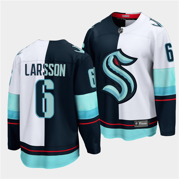 Mens Seattle Kraken #6 Adam Larsson Adidas 2021-22 Navy White Split Edition Jersey Stitched