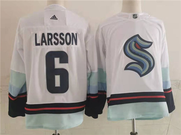 Mens Seattle Kraken #6 Adam Larsson Adidas Away White Jersey Stitched