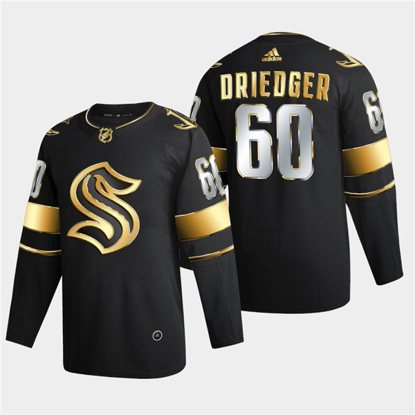 Mens Seattle Kraken #60 Chris Driedger Adidas Black 2021 Golden Edition Jersey Stitched