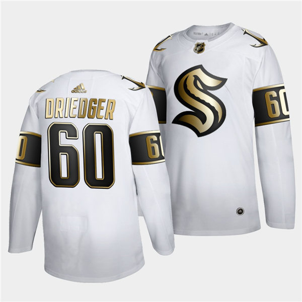 Mens Seattle Kraken #60 Chris Driedger Adidas White 2021 Golden Edition Jersey Stitched