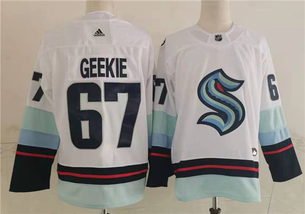 Mens Seattle Kraken #67 Morgan Geekie Adidas Away White Jersey Stitched