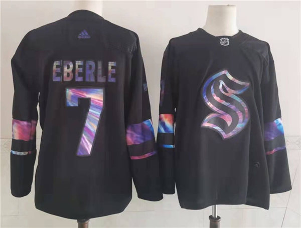 Mens Seattle Kraken #7 Jordan Eberle Adidas 2021-22 Black Iridescent Holographic Jersey Stitched
