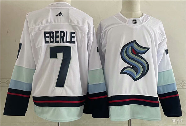 Mens Seattle Kraken #7 Jordan Eberle Adidas Away White Jersey Stitched