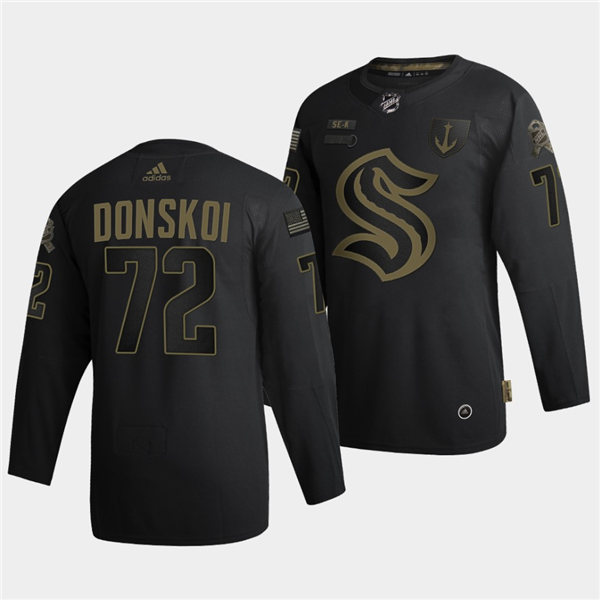 Mens Seattle Kraken #72 Joonas Donskoi Adidas 2021-22 Black Military Appreciation Night Jersey Stitched