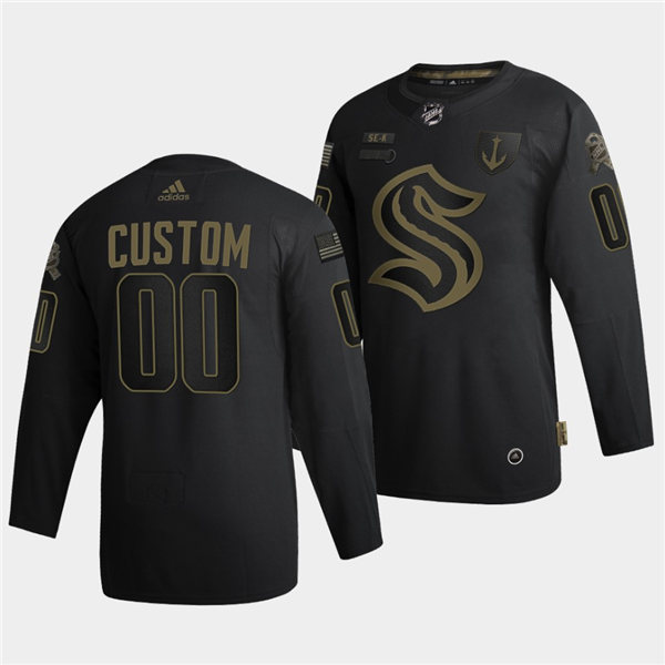 Mens Seattle Kraken Custom Adidas 2021-22 Black Military Appreciation Night Jersey Stitched