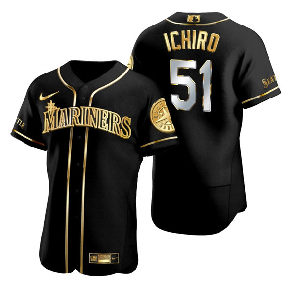 Mens Seattle Mariners #51 Ichiro Suzuki Nike Black Golden Edition Stitched Jersey