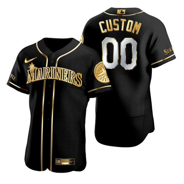 Mens Seattle Mariners Custom Edgar Martinez Randy Johnson Gaylord Perry Alvin Davis Nike Black Golden Edition Jersey