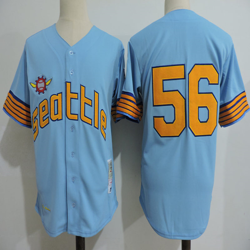 Mens Seattle Pilots #56 Jim Bouton 1969 Blue Mitchell&Ness Baseball Jersey